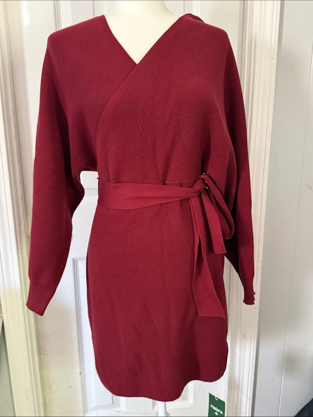 HALARA Ribbed Knit Dress in Burgundy